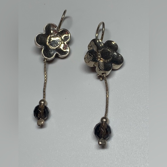Silpada EXT RARE Sterling Flower with Smokey Quartz Dangles Lock Wires Earrings - Picture 8 of 16